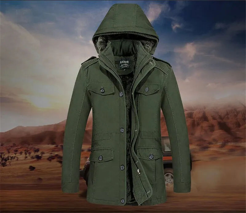 Men's Winter Casual Warm Fleece Hooded Parka