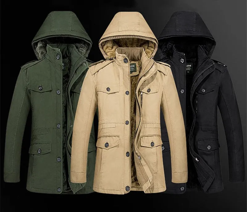 Men's Winter Casual Warm Fleece Hooded Parka