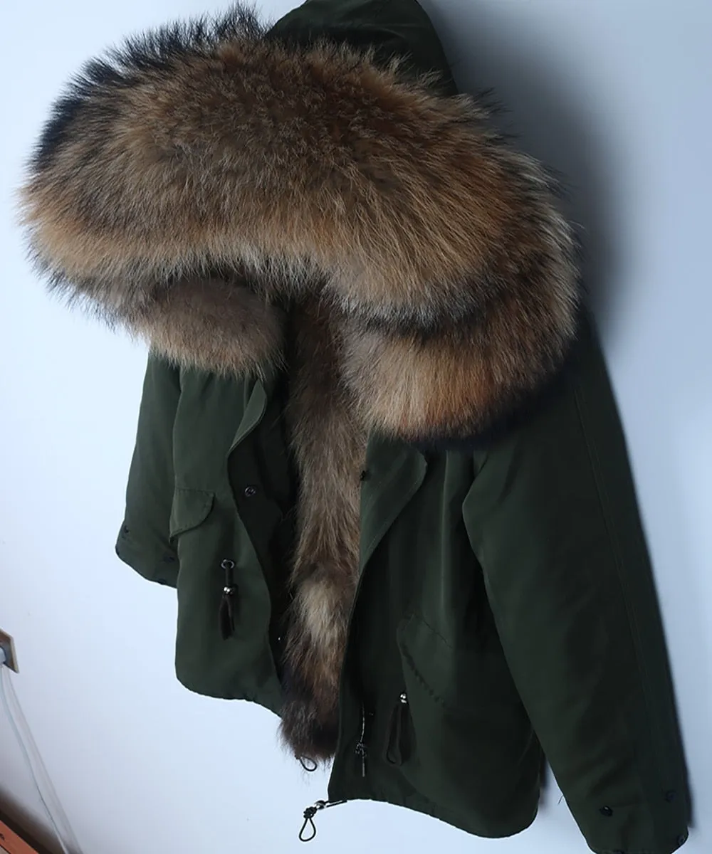 Men's Winter Casual Warm Slim Hooded Parka With Raccoon Fur