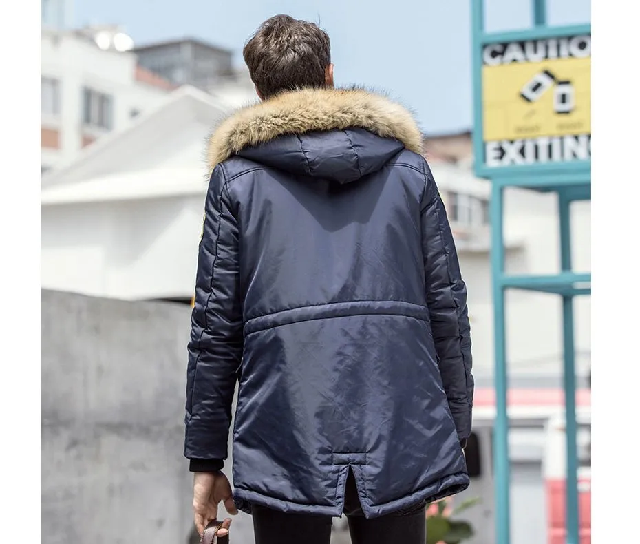 Men's Winter Loose Parka With Fur Hood