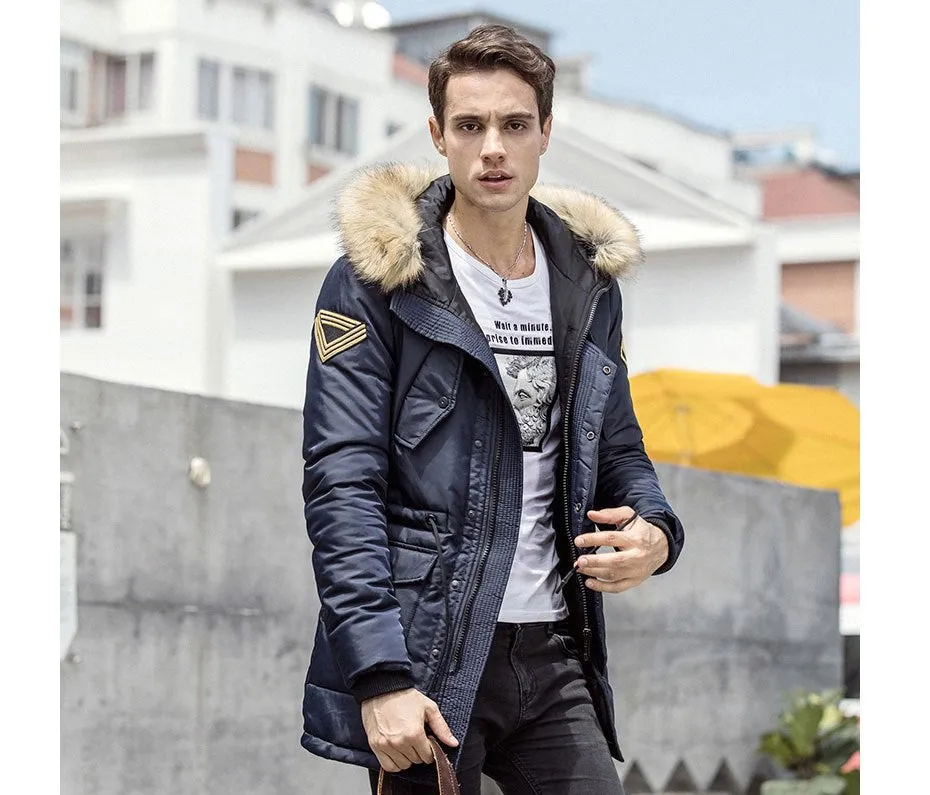 Men's Winter Loose Parka With Fur Hood