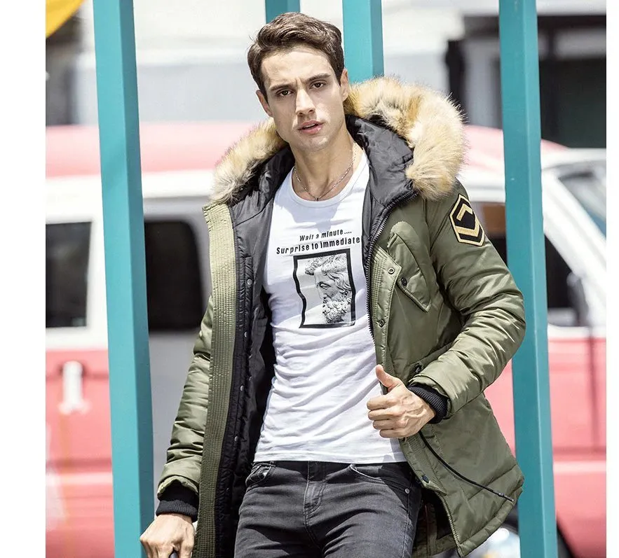 Men's Winter Loose Parka With Fur Hood