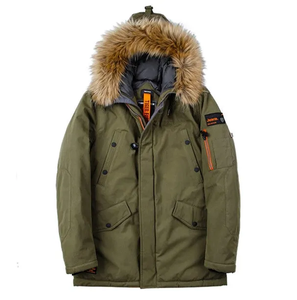Men's Winter Thick Cotton-Padded Parka With Artificial Fur On Hood