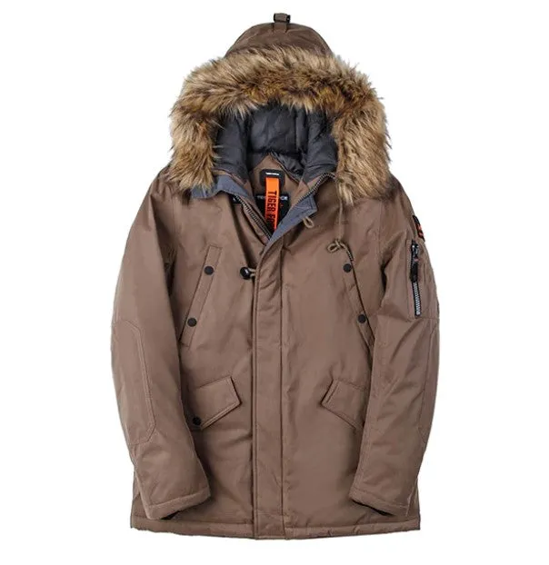 Men's Winter Thick Cotton-Padded Parka With Artificial Fur On Hood