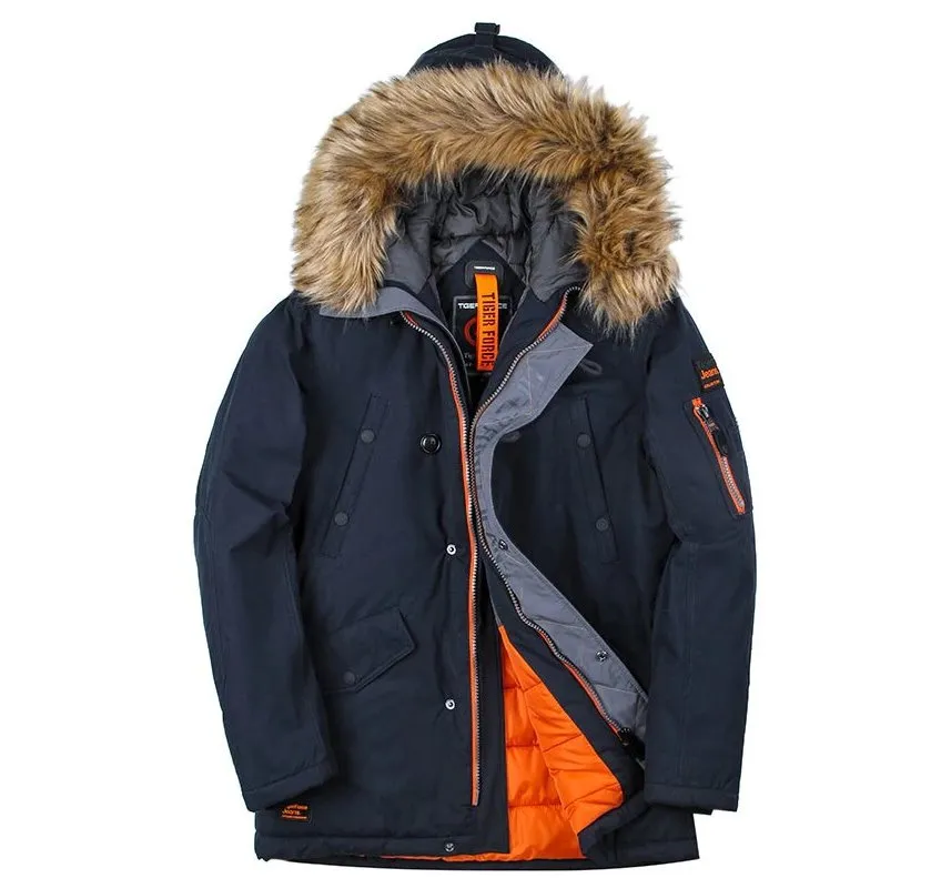 Men's Winter Thick Cotton-Padded Parka With Artificial Fur On Hood