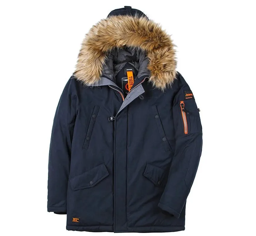 Men's Winter Thick Cotton-Padded Parka With Artificial Fur On Hood