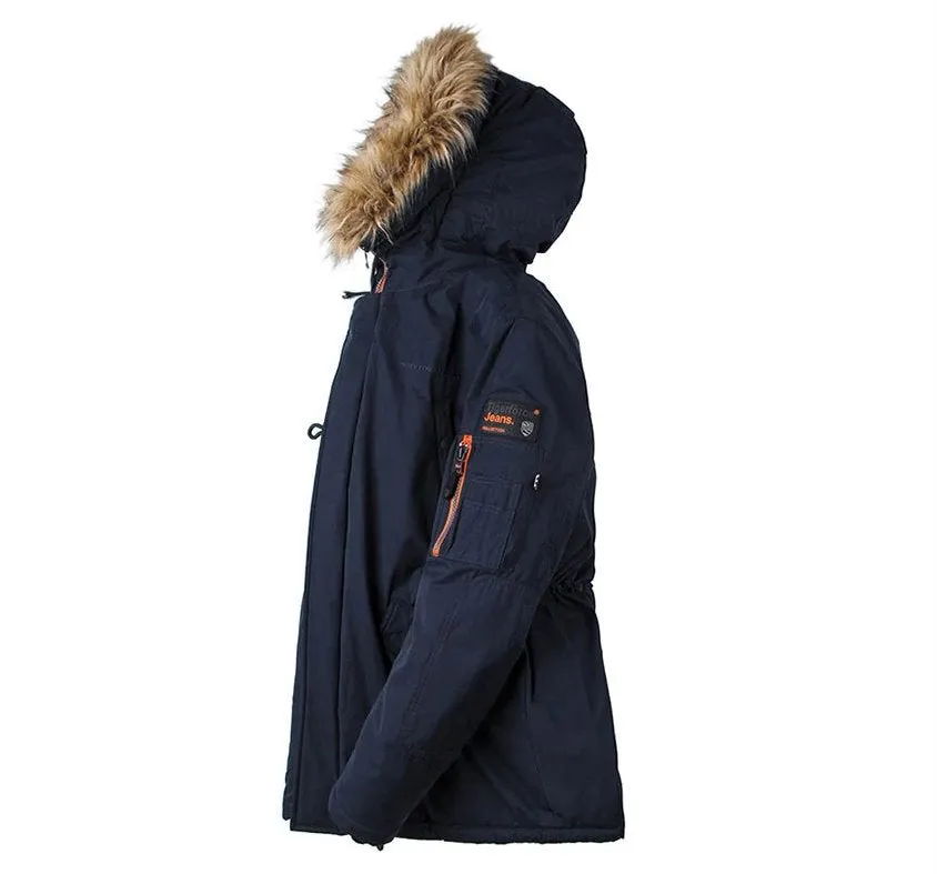 Men's Winter Thick Cotton-Padded Parka With Artificial Fur On Hood