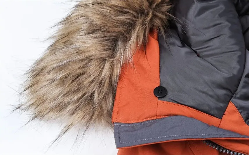 Men's Winter Thick Cotton-Padded Parka With Artificial Fur On Hood