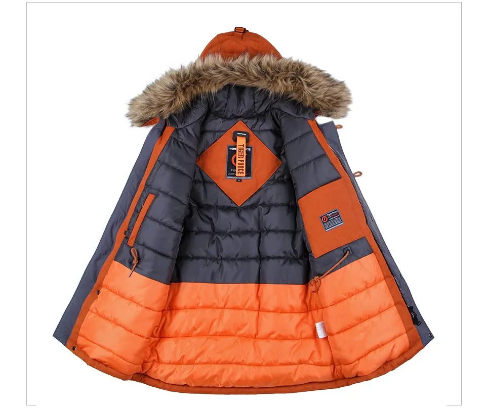 Men's Winter Thick Cotton-Padded Parka With Artificial Fur On Hood