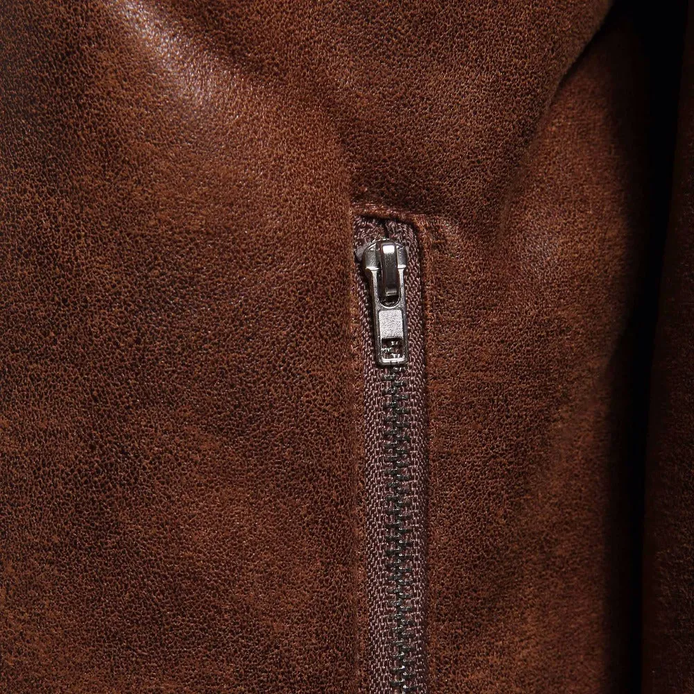 Men's Winter Warm Faux Suede Leather Jacket With Turn-Down Fur Collar