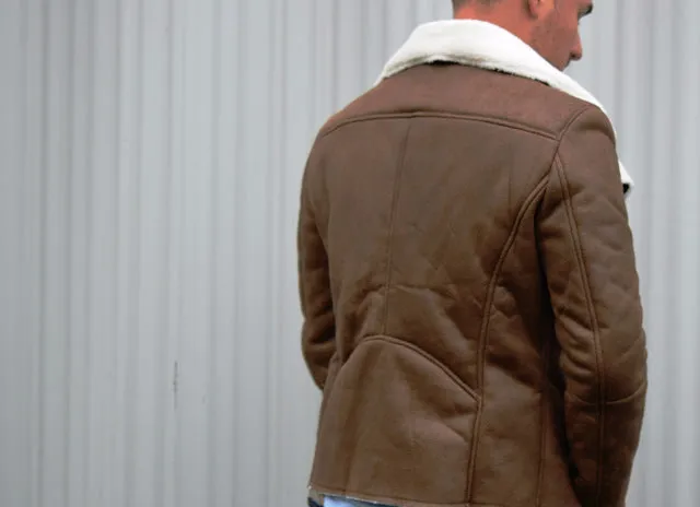 Men's Winter Warm Faux Suede Leather Jacket With Turn-Down Fur Collar