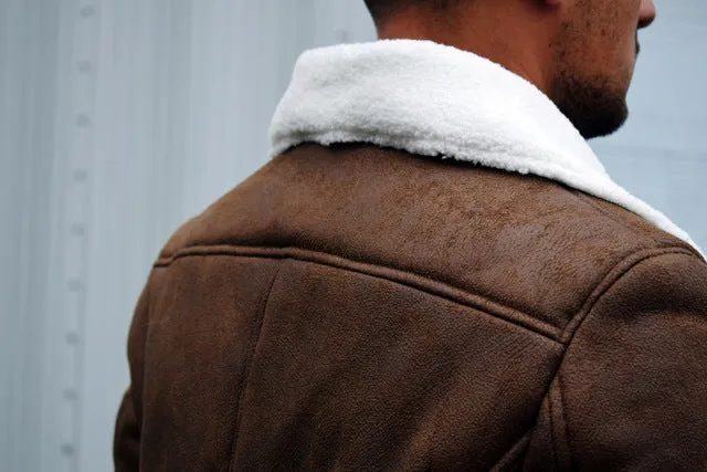 Men's Winter Warm Faux Suede Leather Jacket With Turn-Down Fur Collar