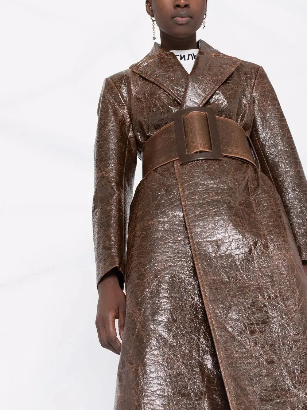 MSGM  Brown Shiny Detailed Trench Coat