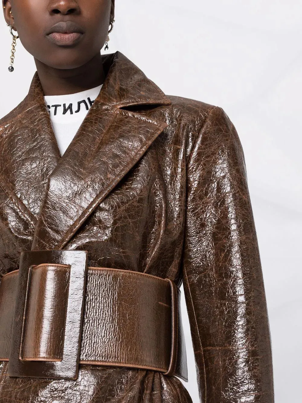 MSGM  Brown Shiny Detailed Trench Coat
