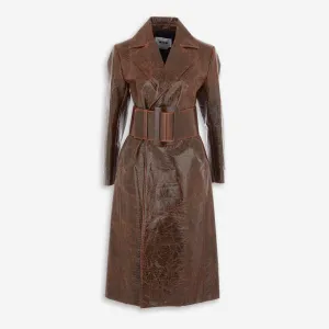 MSGM  Brown Shiny Detailed Trench Coat