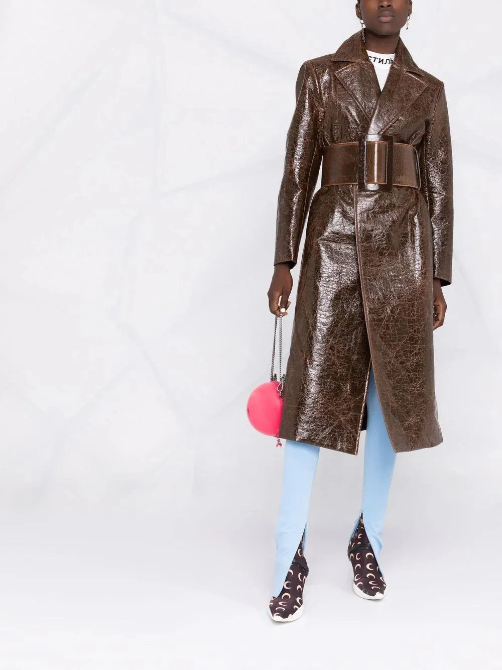MSGM  Brown Shiny Detailed Trench Coat