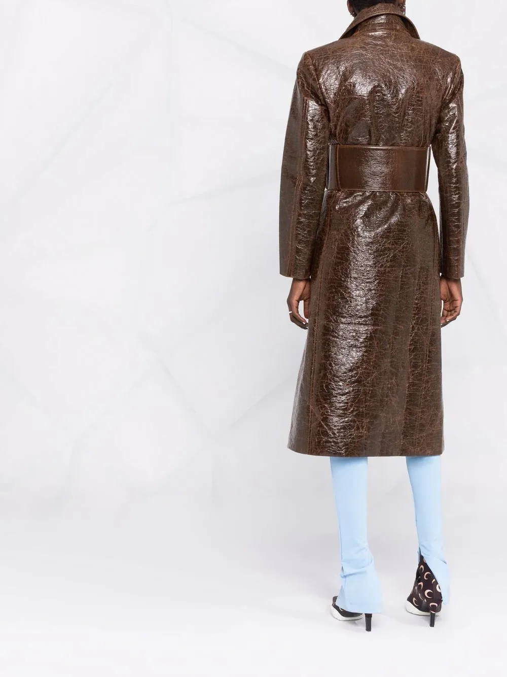 MSGM  Brown Shiny Detailed Trench Coat