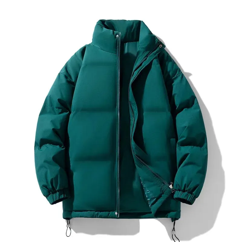 New Winter Stand Collar Parkas Men Fashion Casual Warm Jacket Solid Outdoor Windproof Streetwear Coats Couple Thick Loose Parkas