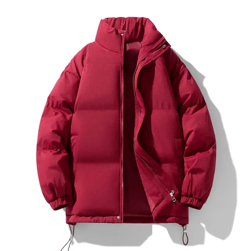 New Winter Stand Collar Parkas Men Fashion Casual Warm Jacket Solid Outdoor Windproof Streetwear Coats Couple Thick Loose Parkas