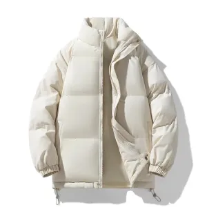 New Winter Stand Collar Parkas Men Fashion Casual Warm Jacket Solid Outdoor Windproof Streetwear Coats Couple Thick Loose Parkas