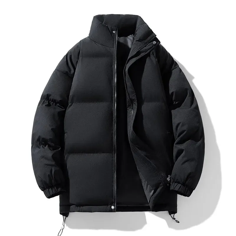 New Winter Stand Collar Parkas Men Fashion Casual Warm Jacket Solid Outdoor Windproof Streetwear Coats Couple Thick Loose Parkas