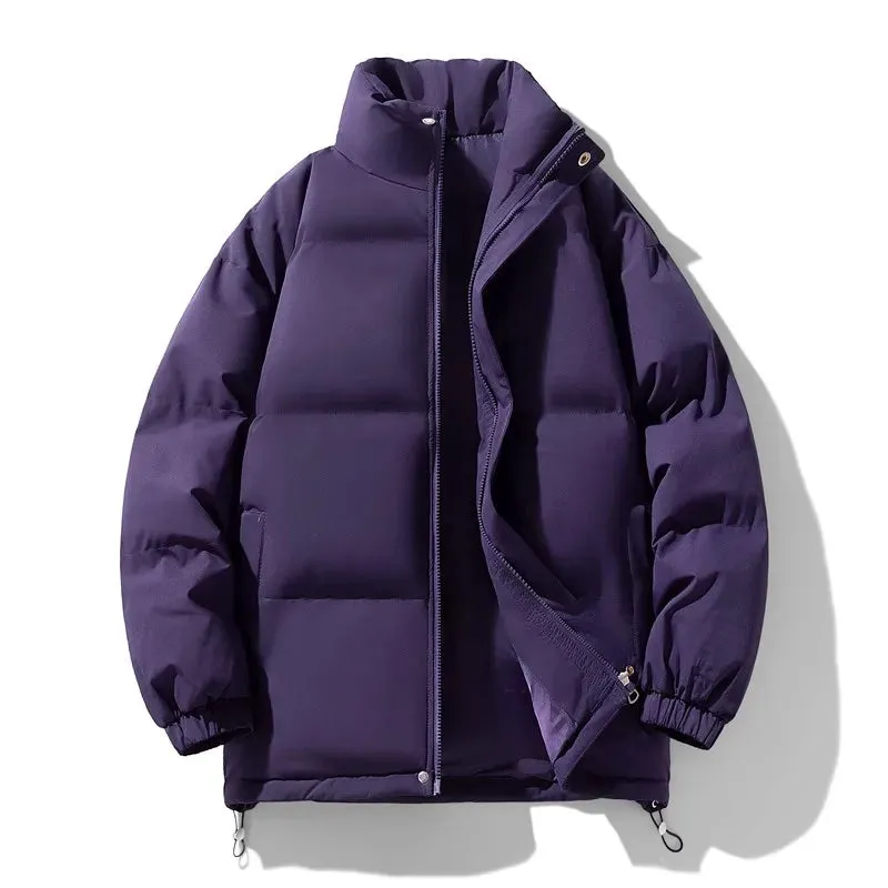 New Winter Stand Collar Parkas Men Fashion Casual Warm Jacket Solid Outdoor Windproof Streetwear Coats Couple Thick Loose Parkas