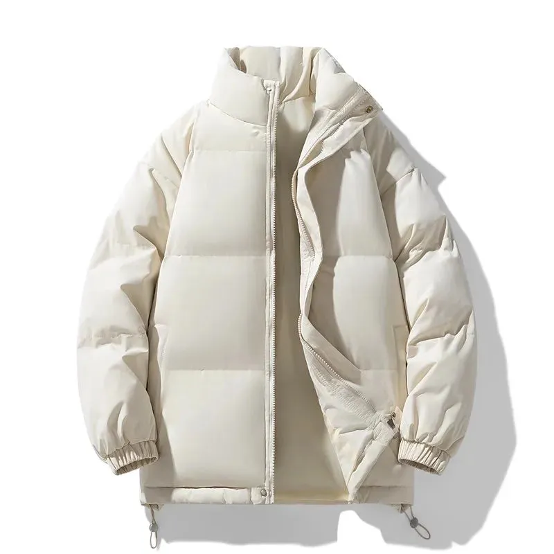 New Winter Stand Collar Parkas Men Fashion Casual Warm Jacket Solid Outdoor Windproof Streetwear Coats Couple Thick Loose Parkas