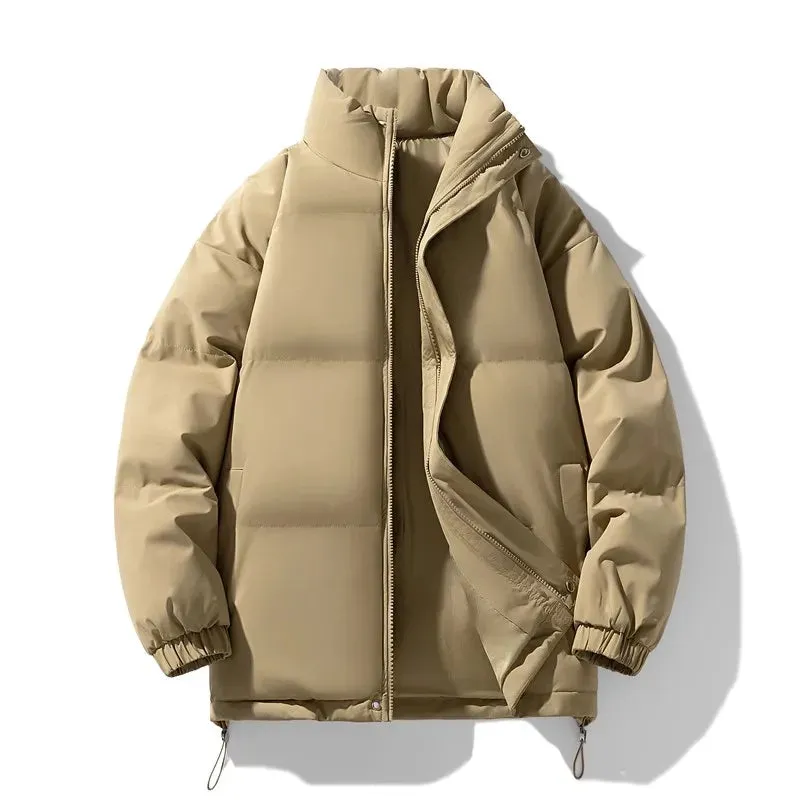 New Winter Stand Collar Parkas Men Fashion Casual Warm Jacket Solid Outdoor Windproof Streetwear Coats Couple Thick Loose Parkas