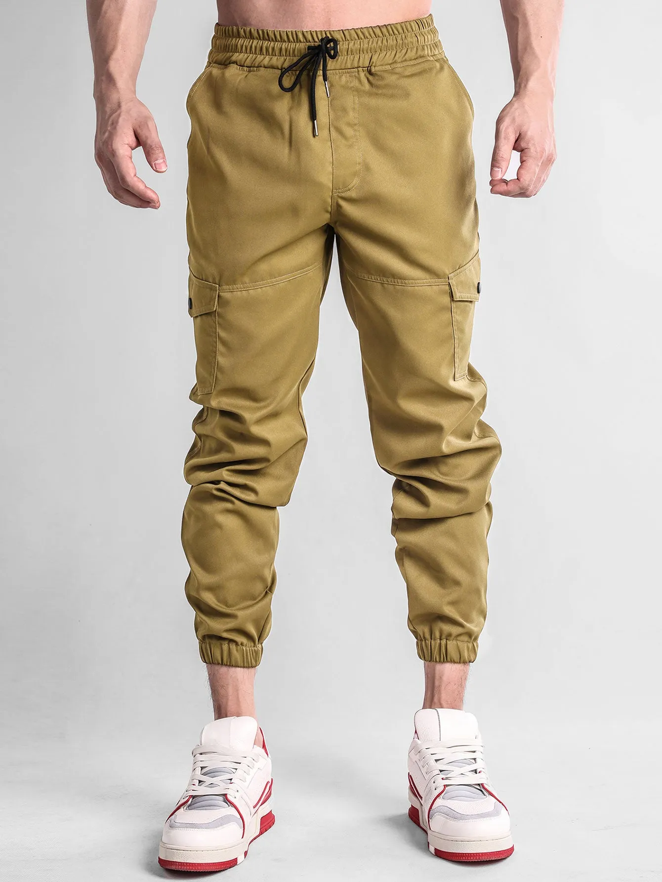 Plaid Corduroy Panel Shirt & Chino Cargo Jogger Pants