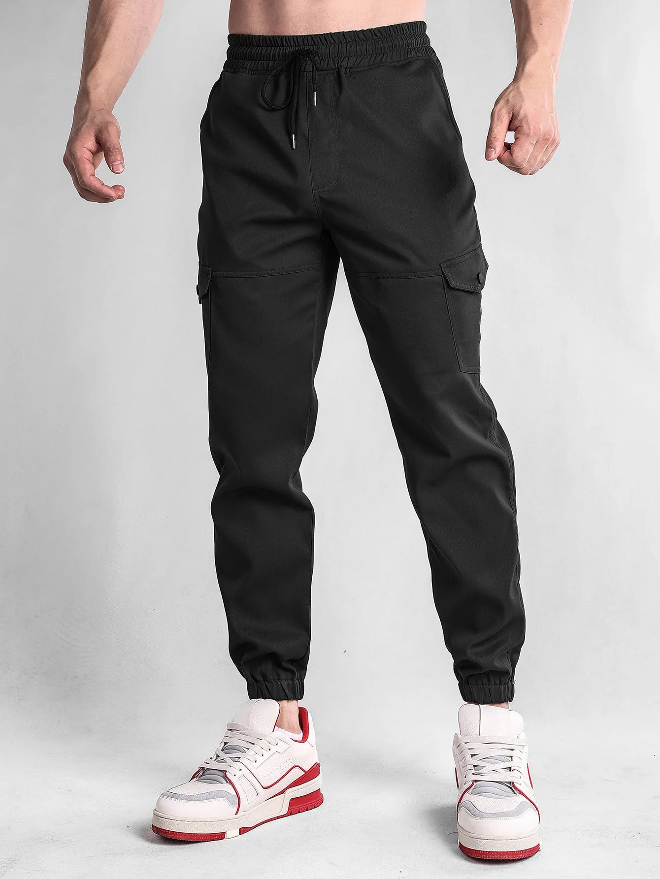 Plaid Corduroy Panel Shirt & Chino Cargo Jogger Pants