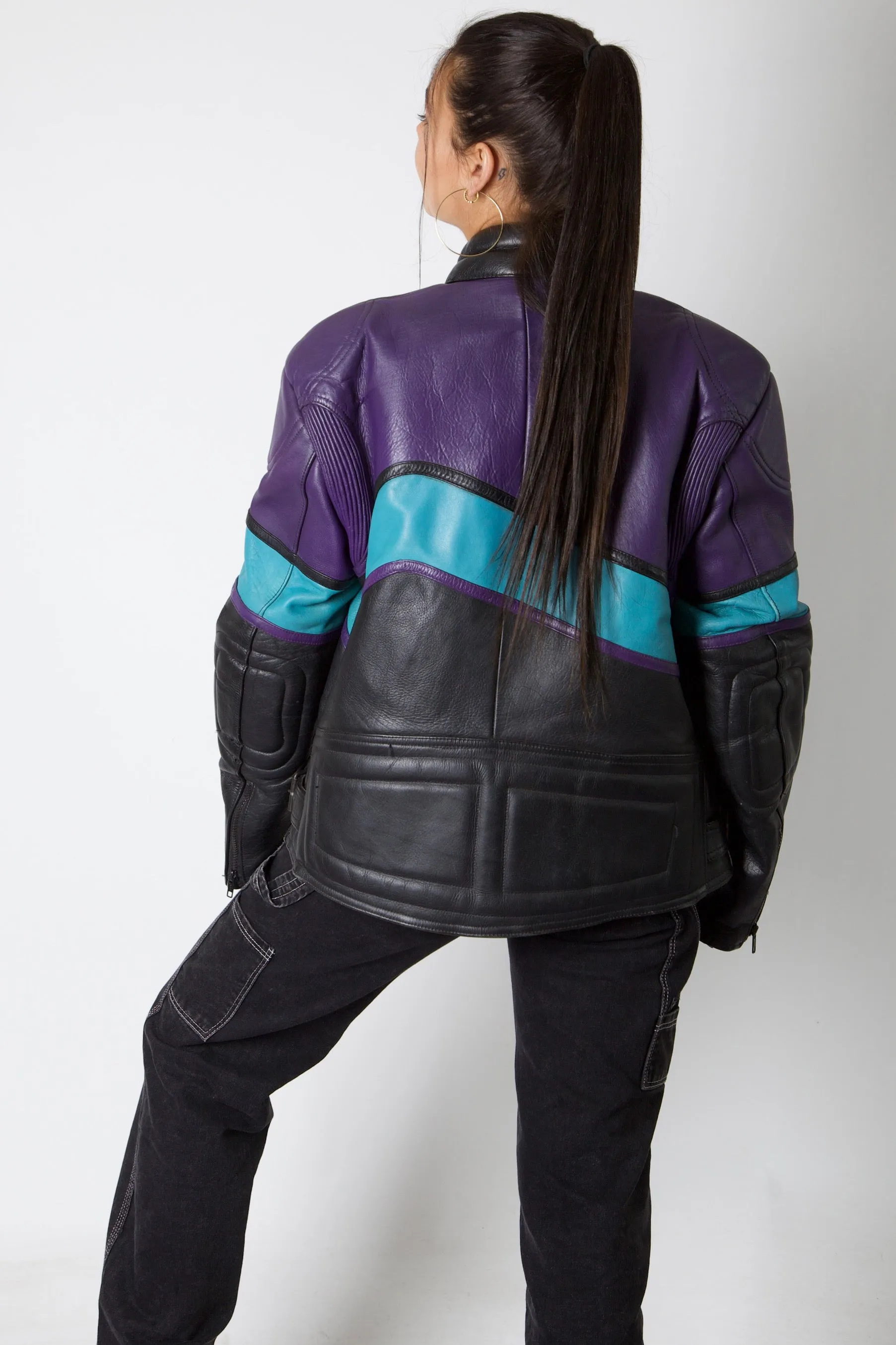 Purple Leather Racing Jacket