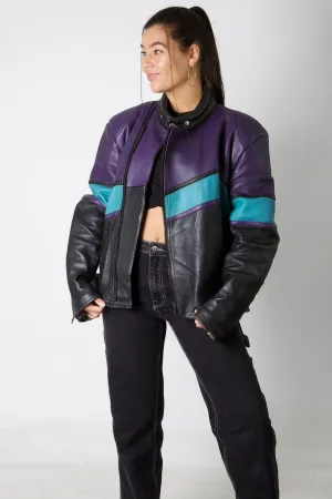 Purple Leather Racing Jacket