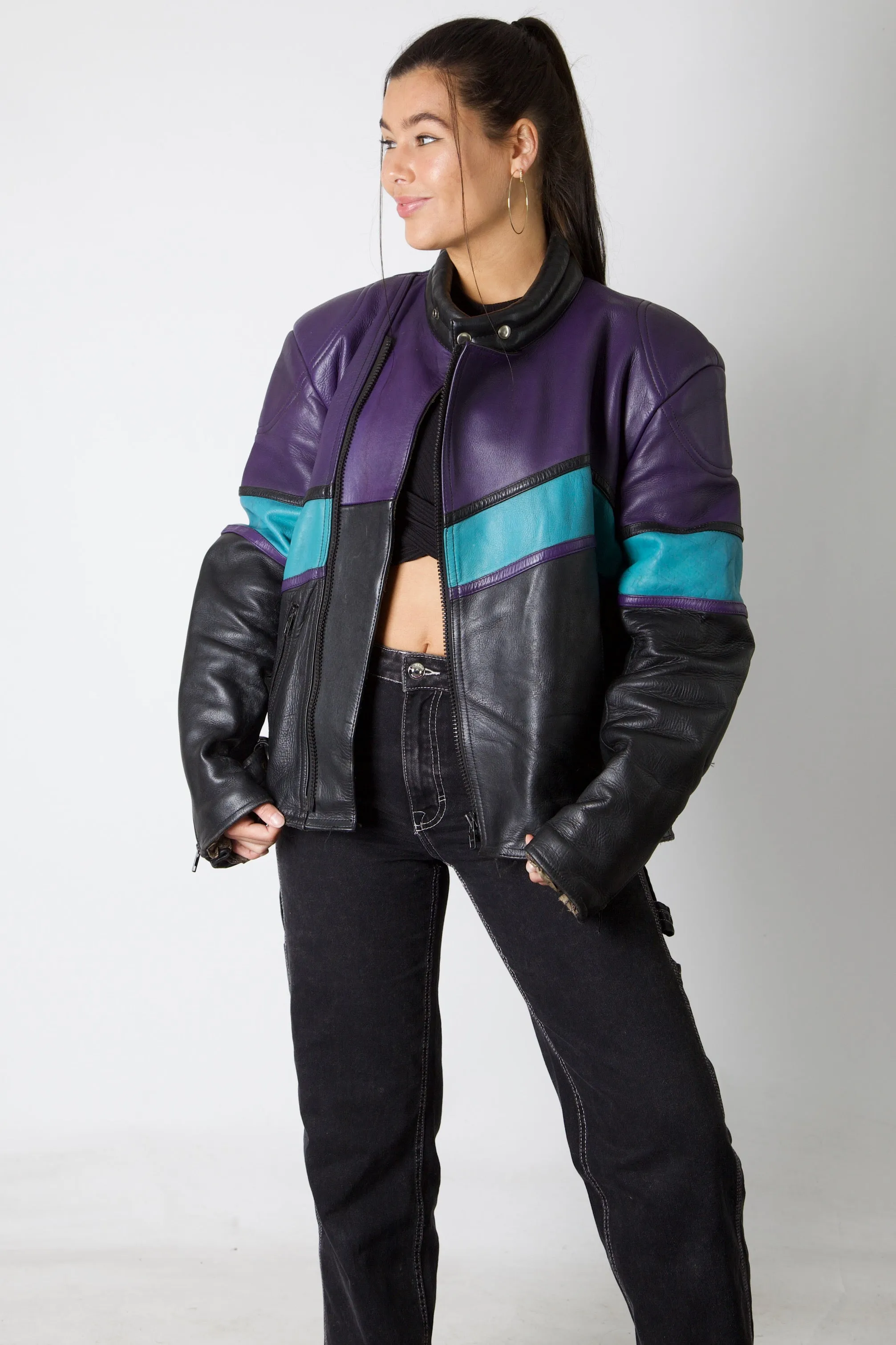 Purple Leather Racing Jacket