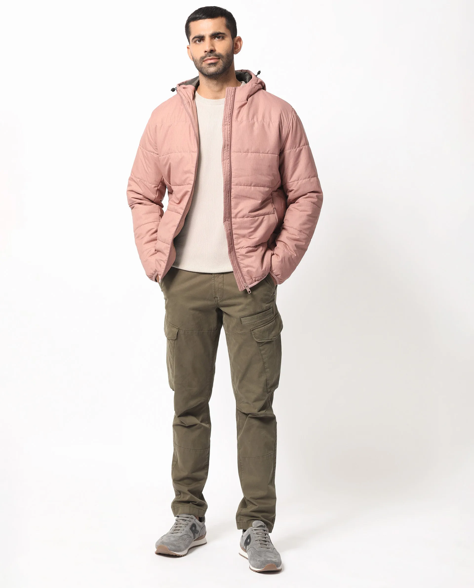 Rare Rabbit Men's Vasto Dusky Pink Branded And Hooded Puffer Jacket
