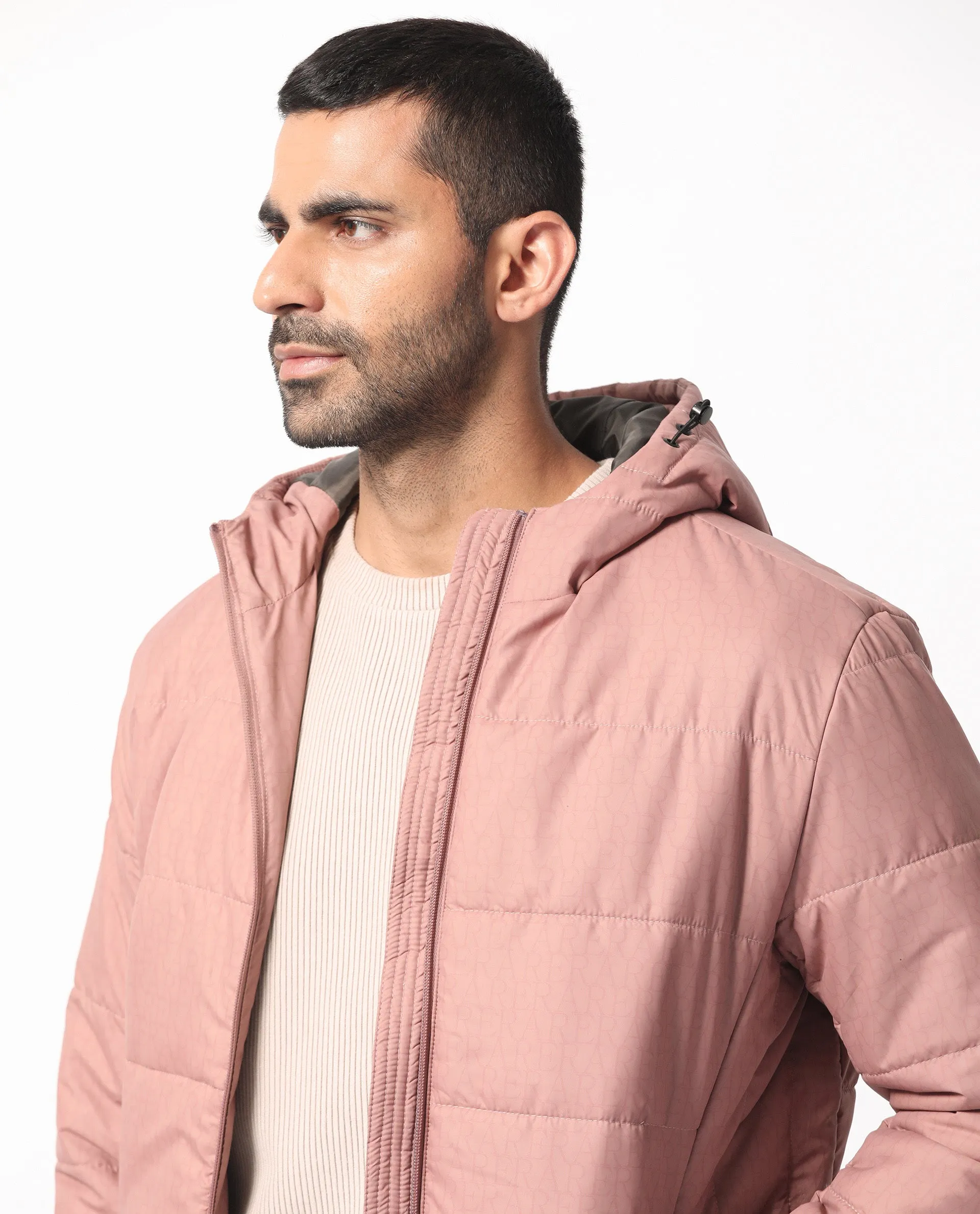 Rare Rabbit Men's Vasto Dusky Pink Branded And Hooded Puffer Jacket