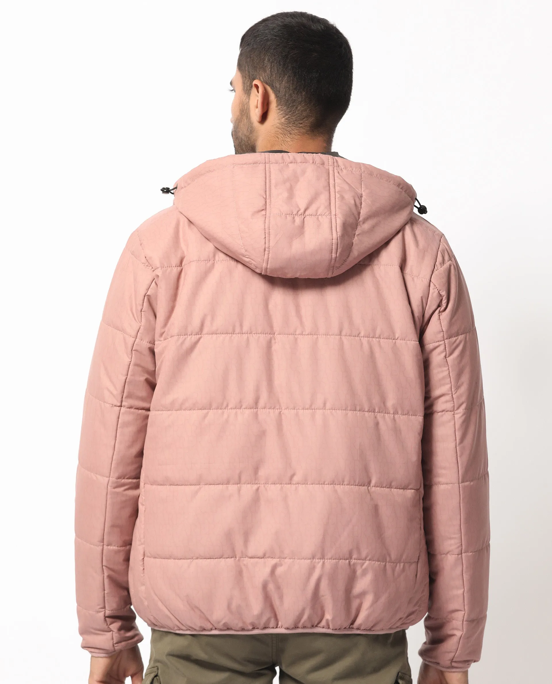 Rare Rabbit Men's Vasto Dusky Pink Branded And Hooded Puffer Jacket