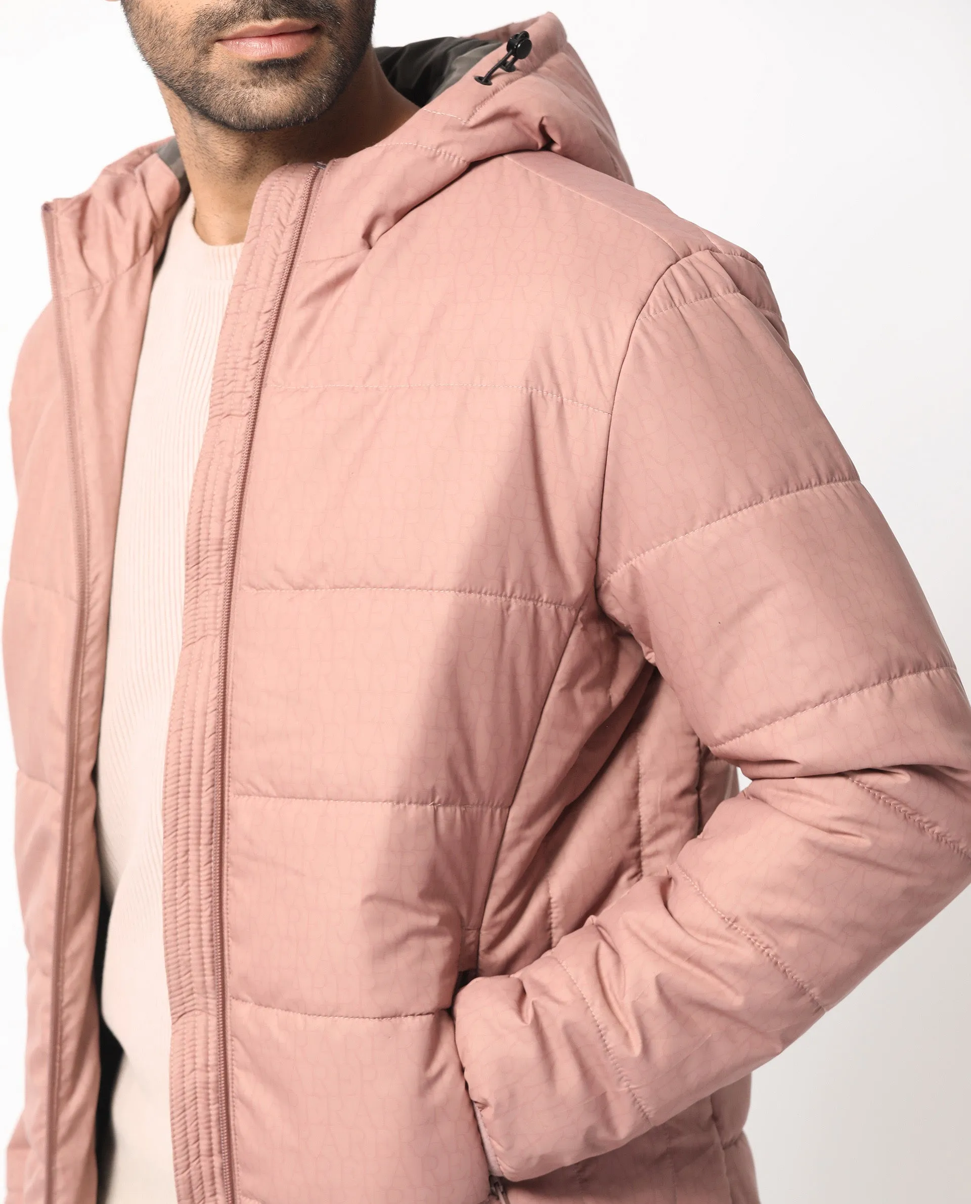 Rare Rabbit Men's Vasto Dusky Pink Branded And Hooded Puffer Jacket