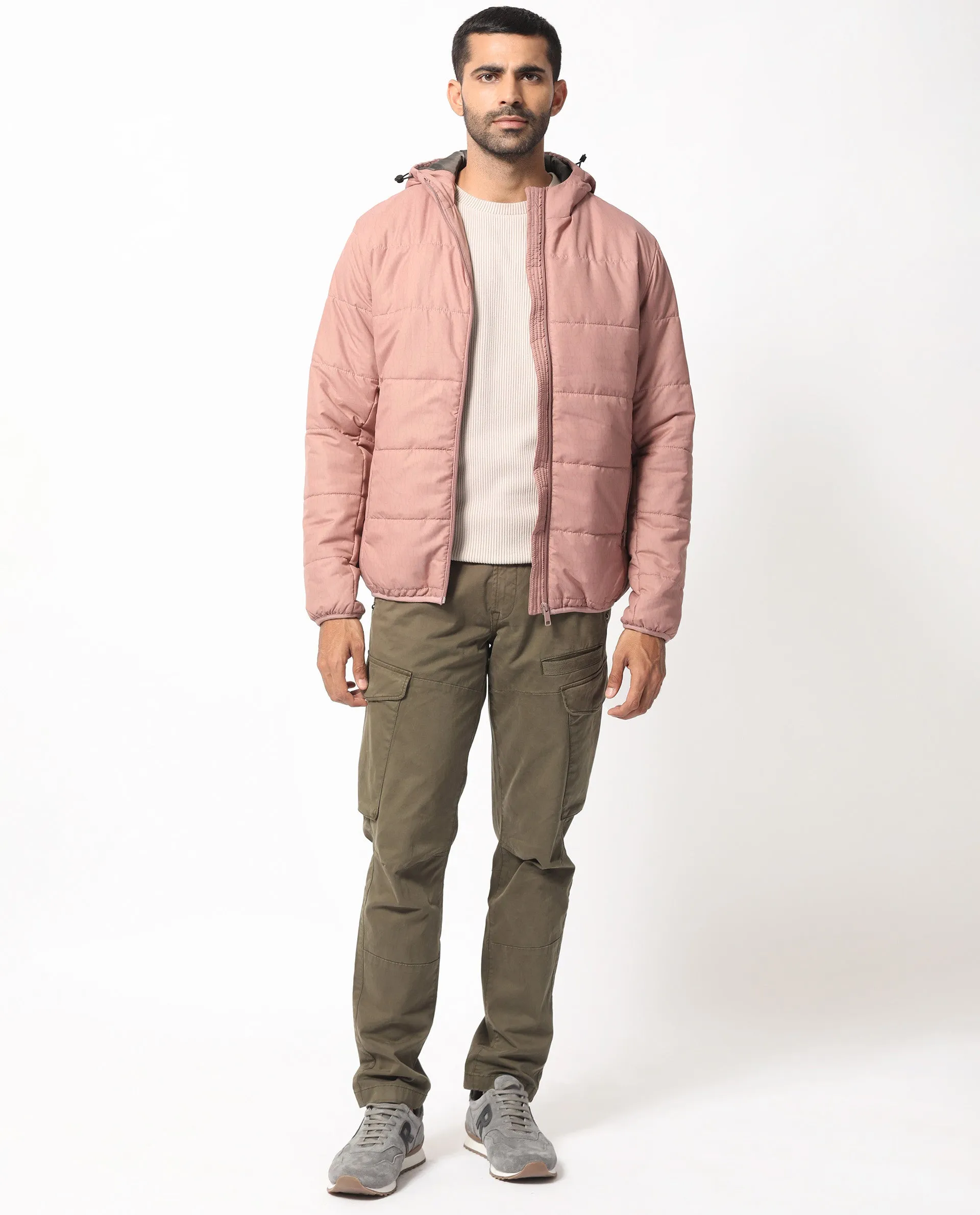 Rare Rabbit Men's Vasto Dusky Pink Branded And Hooded Puffer Jacket