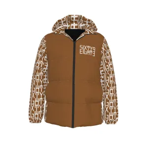 Sixty Eight 93 Infinity Logo White Chocolate Unisex Hooded Puffer Jacket