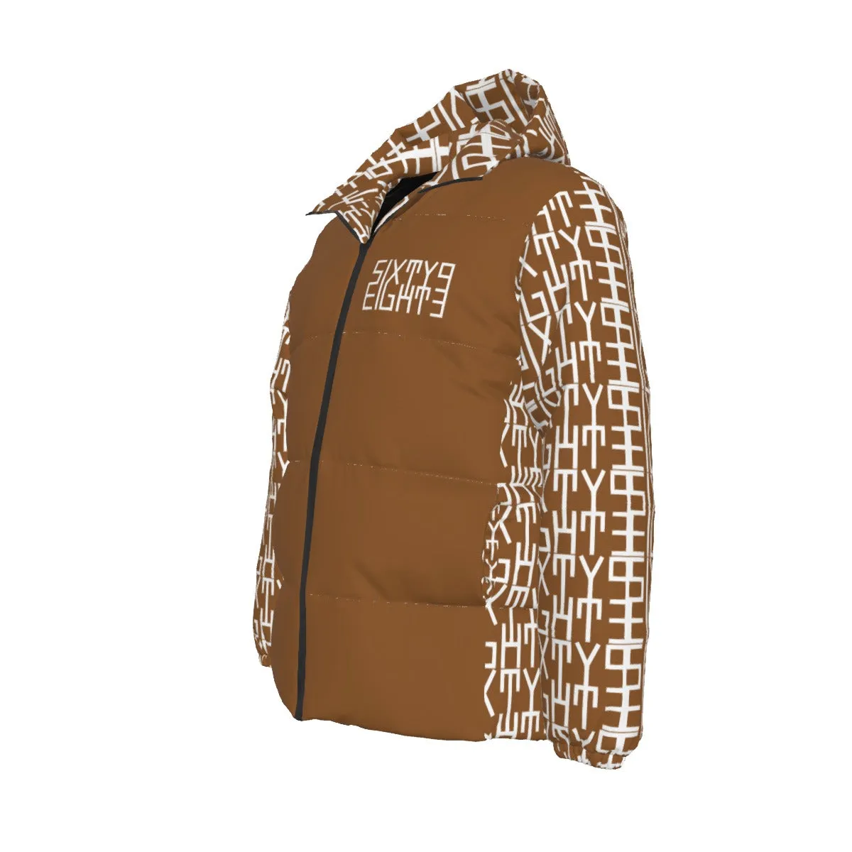 Sixty Eight 93 Infinity Logo White Chocolate Unisex Hooded Puffer Jacket