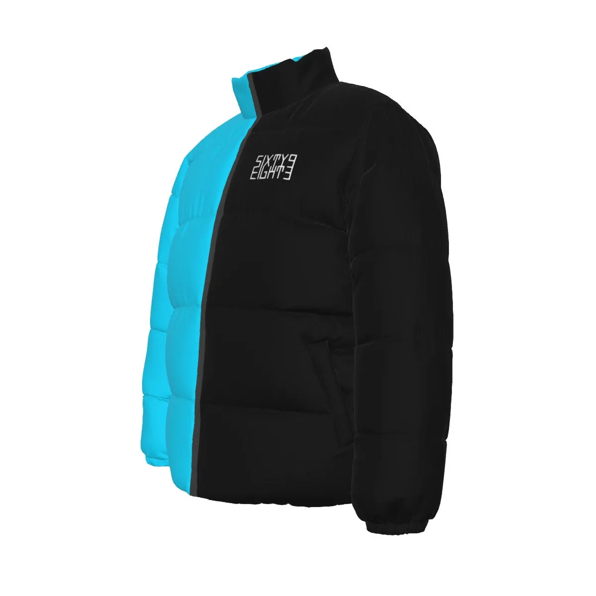 Sixty Eight 93 Logo White Aqua Blue & Black Unisex Puffer Jacket
