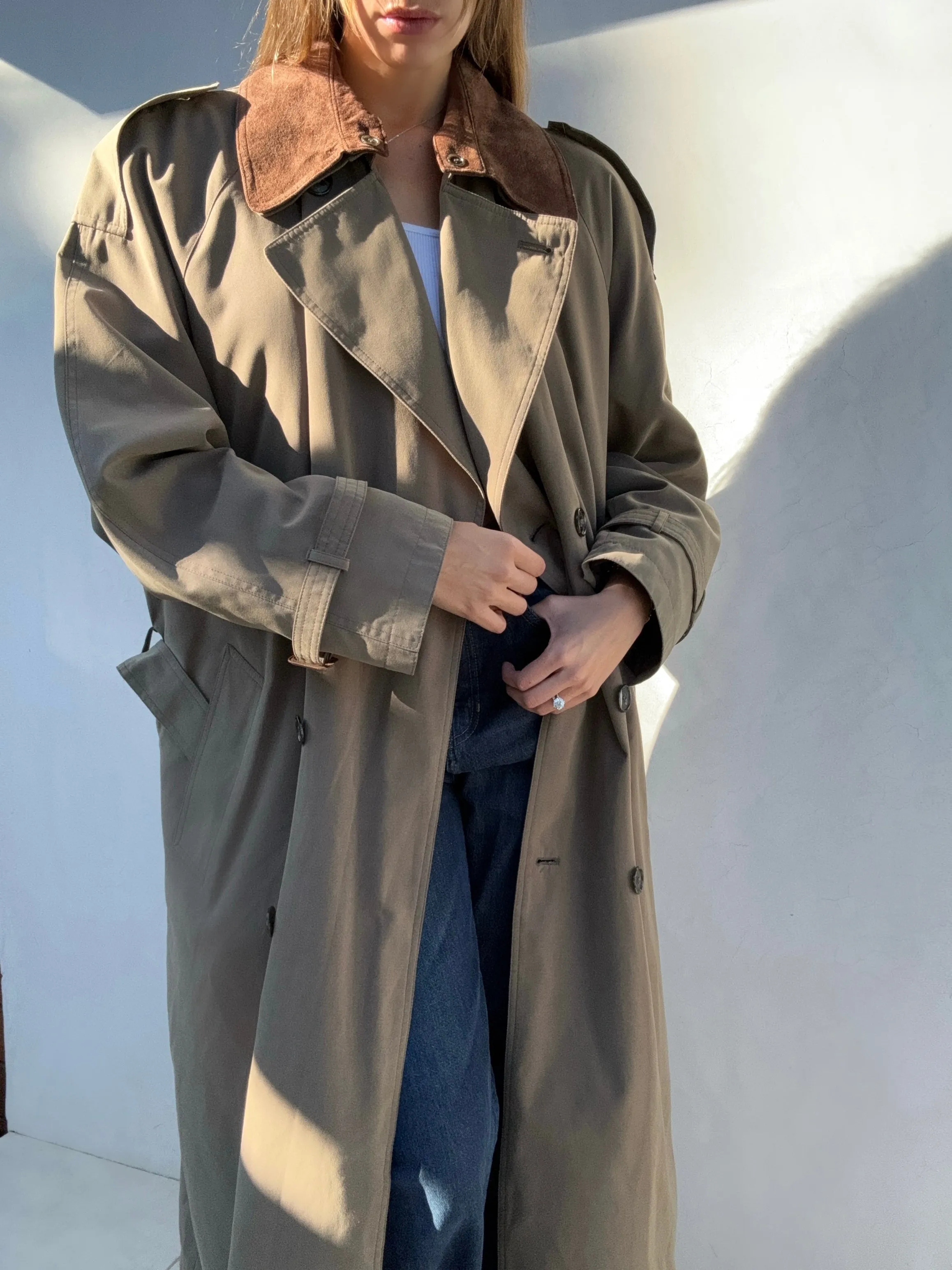 Vintage Pierre Cardin Leather Trim Trench