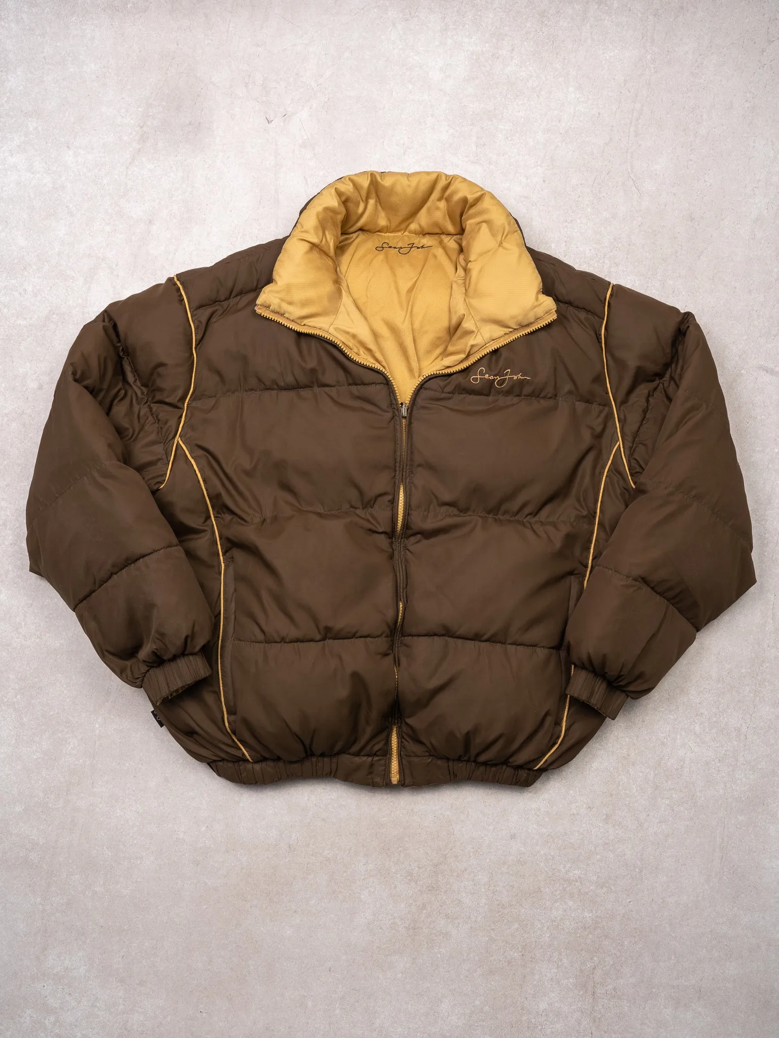 Vintage Y2K Brown   Beige Sean John Puffer Jacket (L)