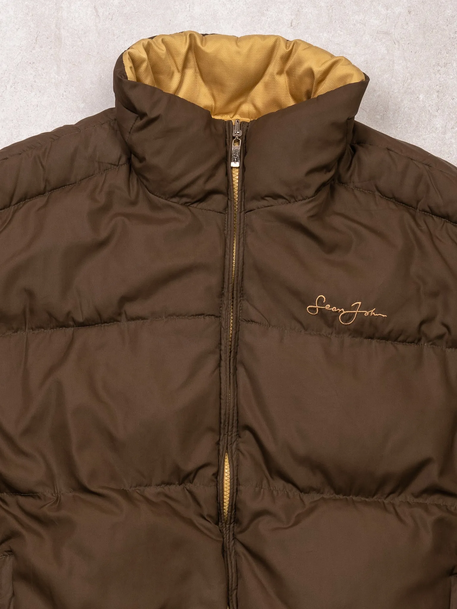 Vintage Y2K Brown   Beige Sean John Puffer Jacket (L)