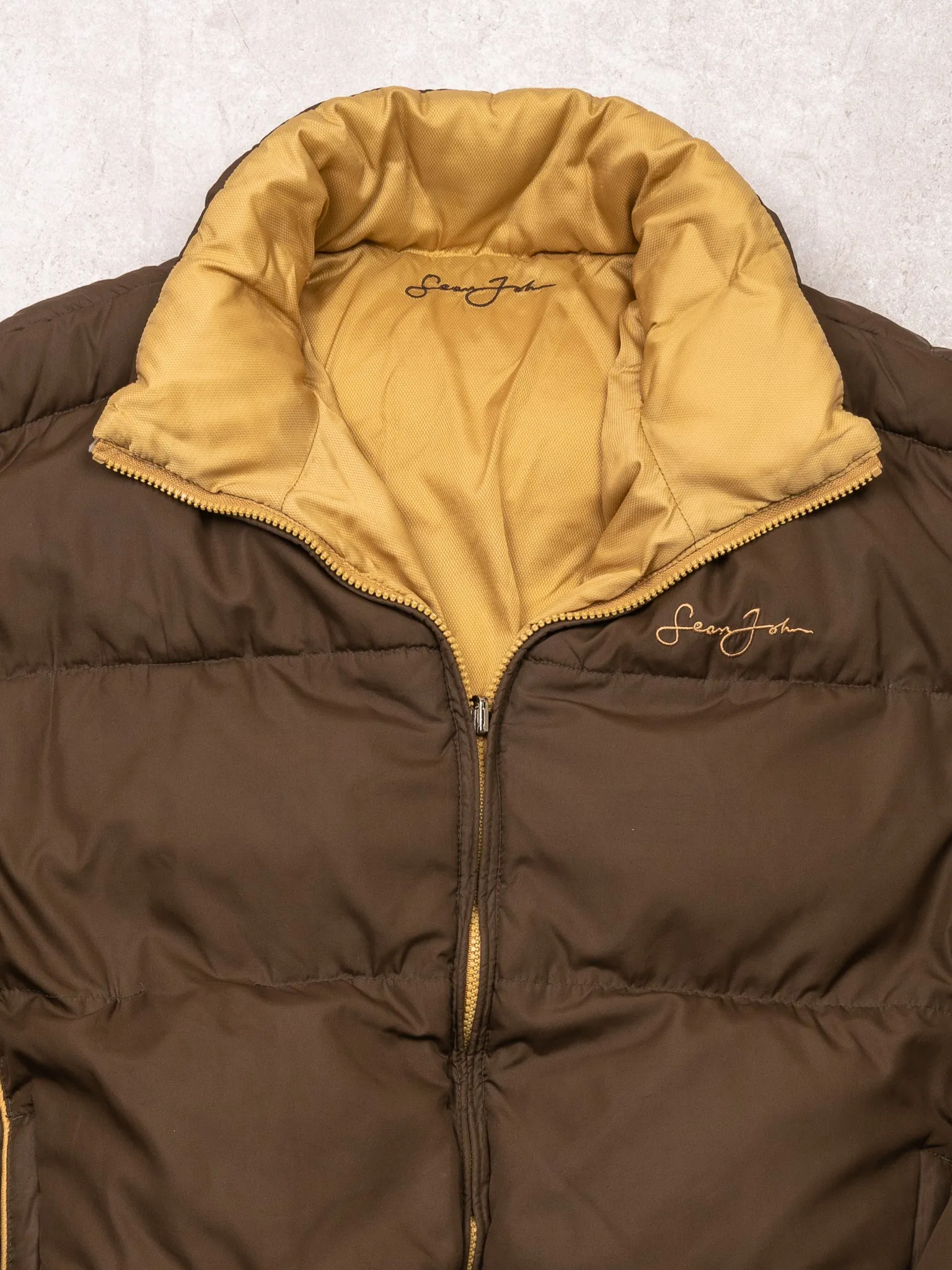 Vintage Y2K Brown   Beige Sean John Puffer Jacket (L)