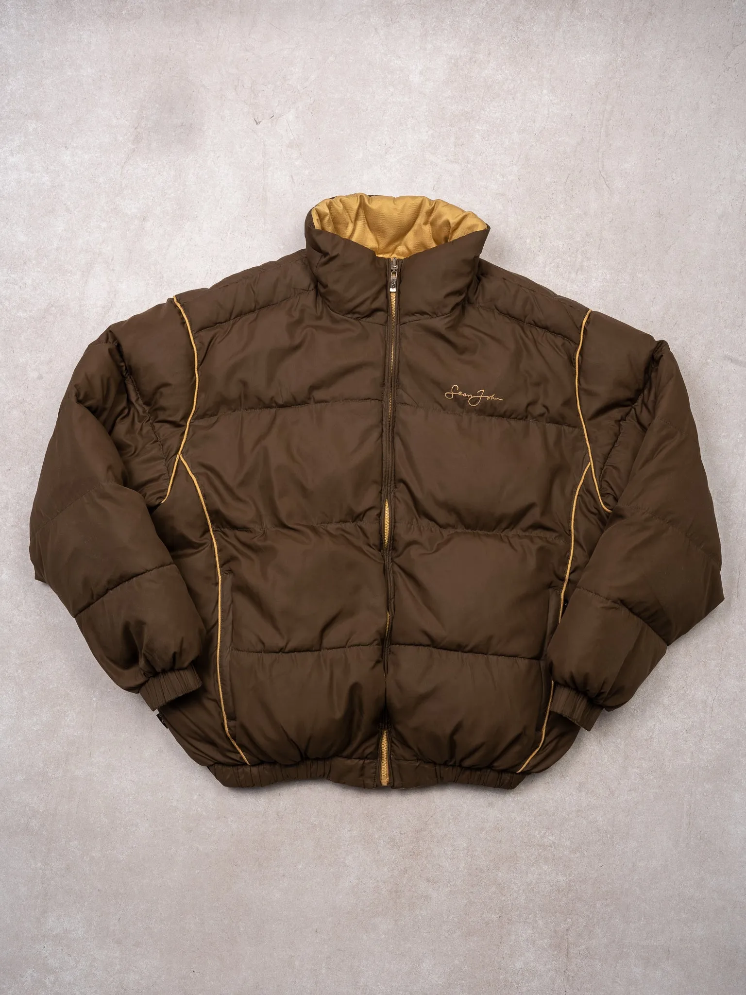 Vintage Y2K Brown   Beige Sean John Puffer Jacket (L)