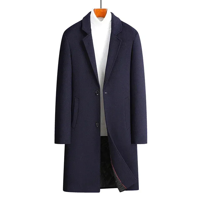 Wolle 54,3 % Herbst und Winter neuer Herren-Wollmantel mittlerer und langer Anzugkragen Baumwolle verdickter Wollmantel Herrenmantel