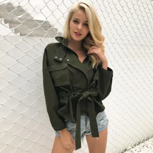 Women's Autumn Casual Sash Basic Jacket
