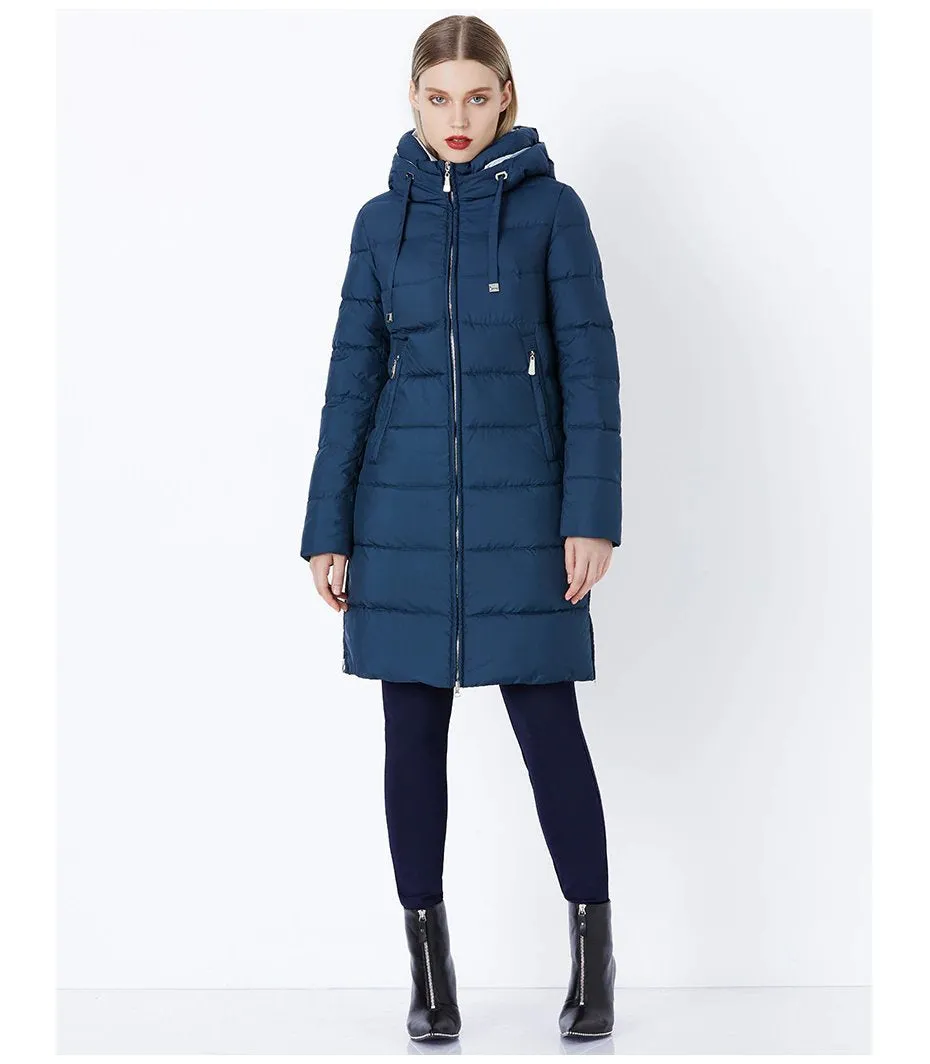 Women's Autumn/Winter Cotton Padded Windproof Long Down Jacket With Hood