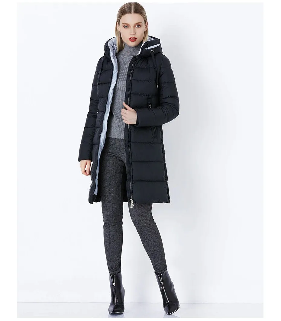 Women's Autumn/Winter Cotton Padded Windproof Long Down Jacket With Hood